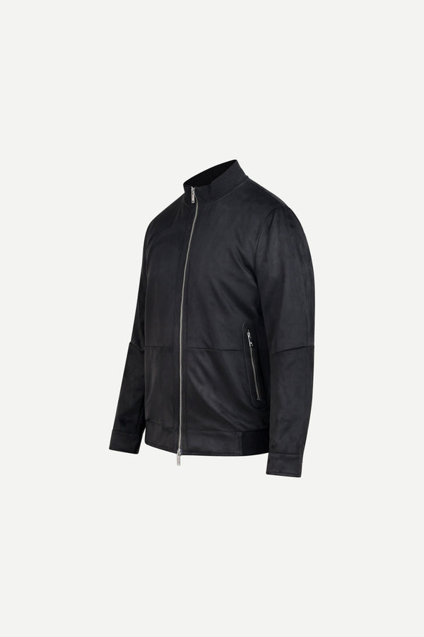 Ribbed Collar Suede Jacket