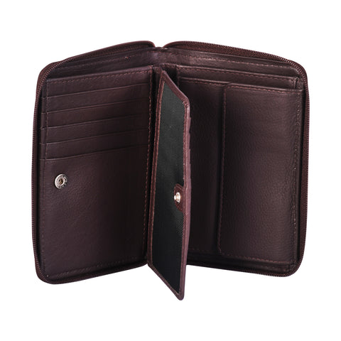 Coffee CFC Zipped Genuine Leather Wallet