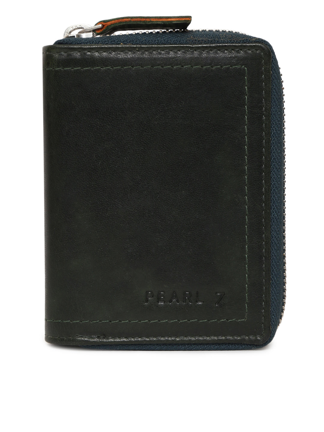 Metal Zipped Genuine Leather Wallet