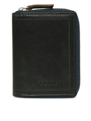 Metal Zipped Genuine Leather Wallet