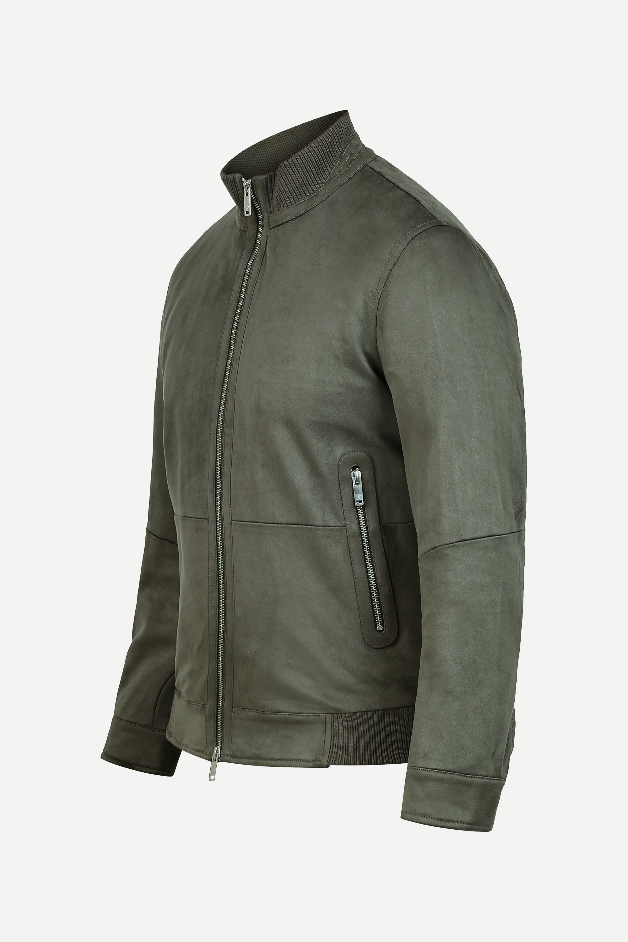 Ribbed Collar Suede Jacket