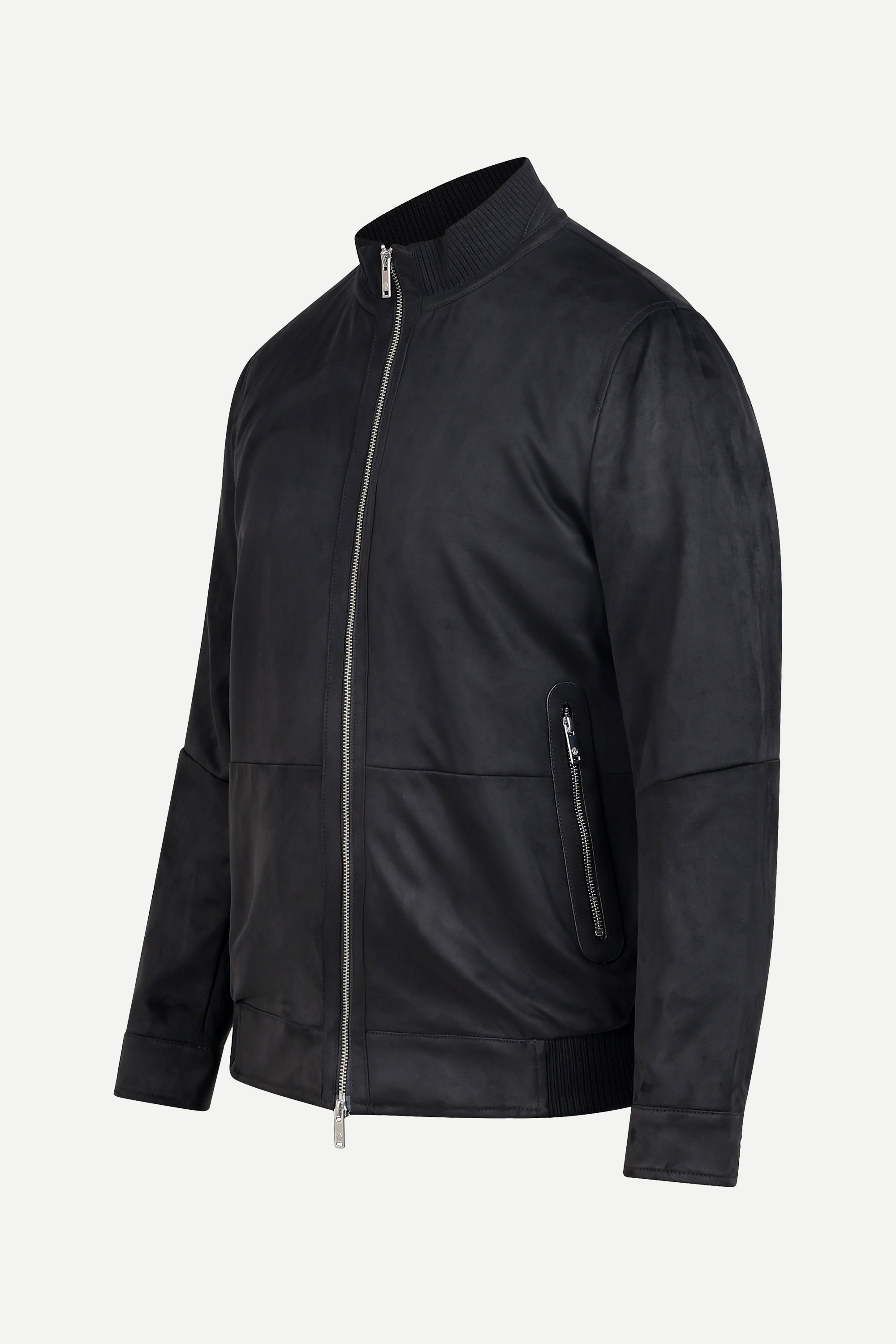 Ribbed Collar Suede Jacket