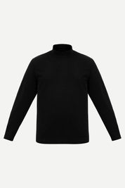 Black Fluidic™ T-Neck with open cuffs and straight hem