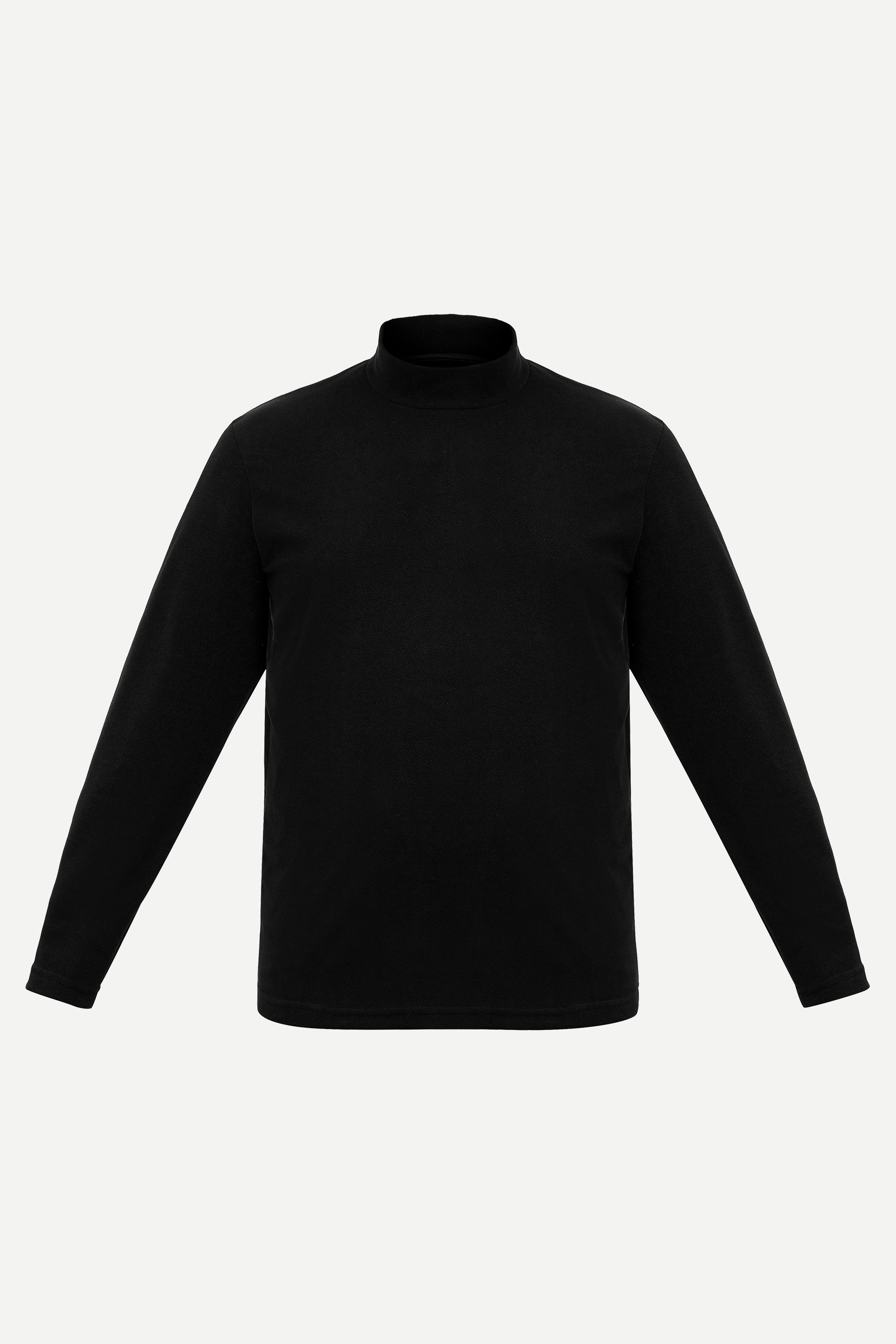 Black Fluidic™ T-Neck with open cuffs and straight hem