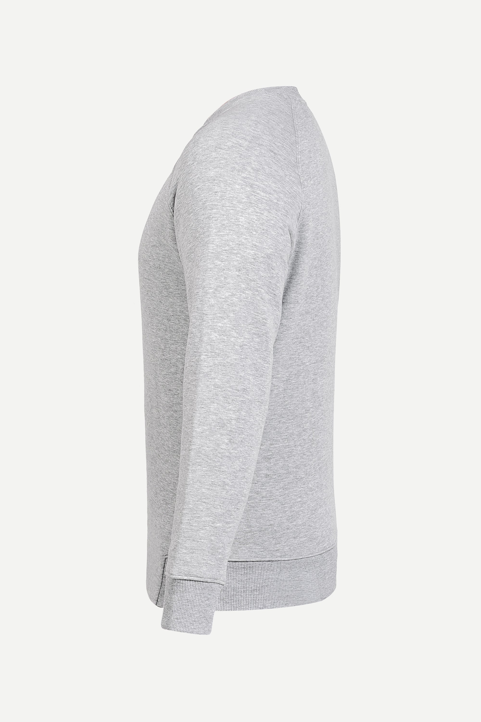 THM Crew Neck Sweatshirt Series IX in Grey Melange, side view with raglan sleeve and ribbed cuff