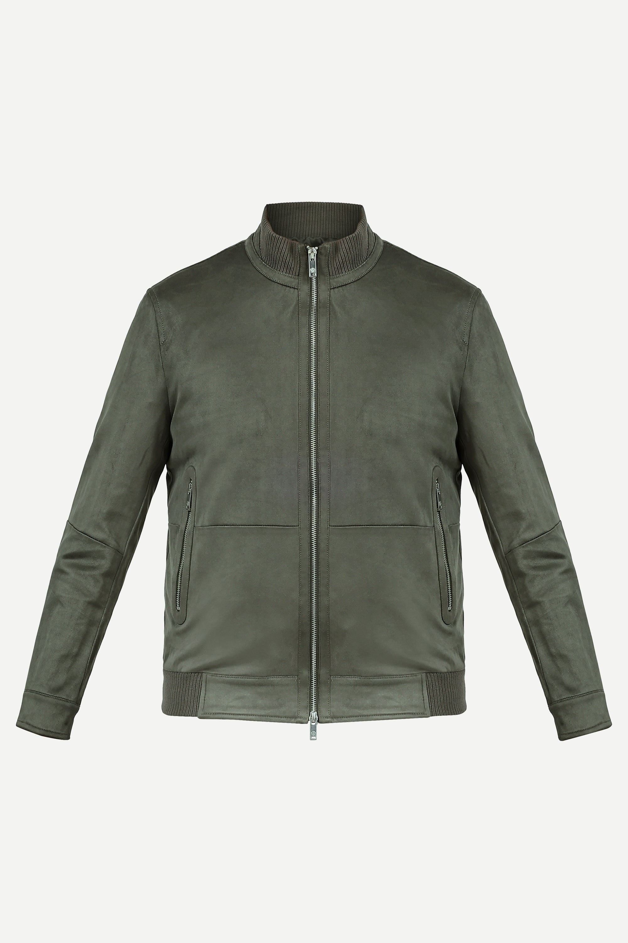 Ribbed Collar Suede Jacket