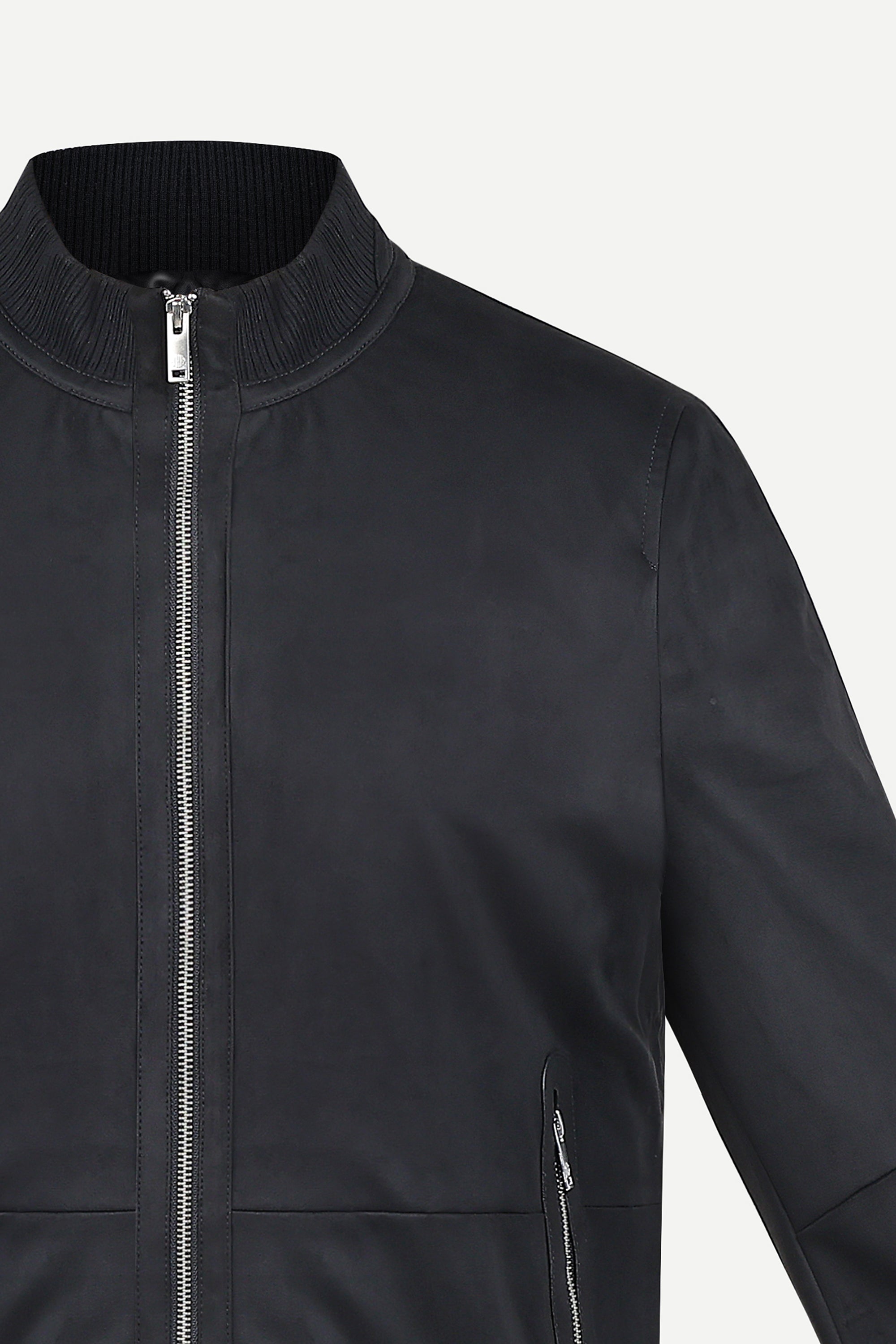 Ribbed Collar Suede Jacket