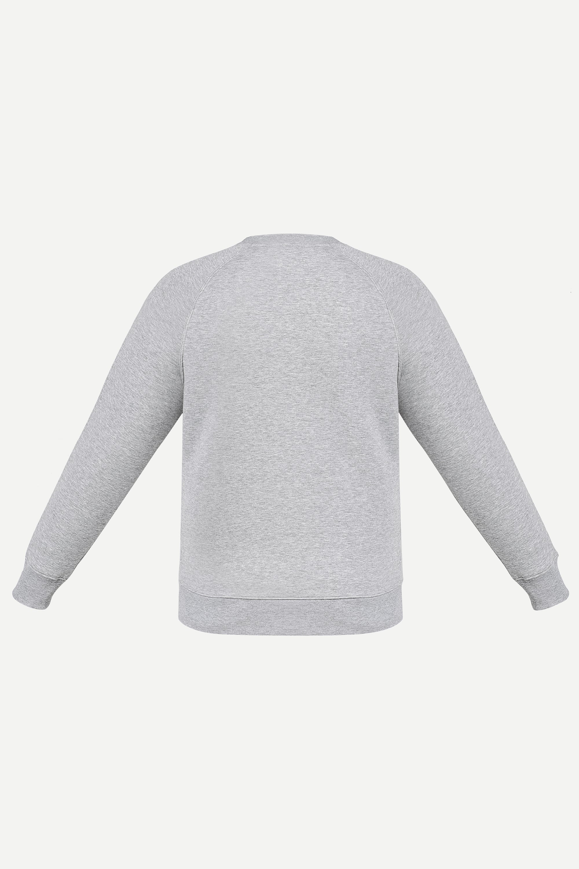THM Crew Neck Sweatshirt Series IX in Grey Melange, back view with ribbed bottom