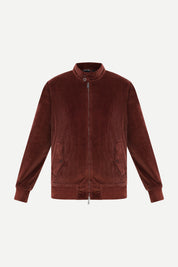 Wine stretch corduroy Harrington jacket with check cotton lining