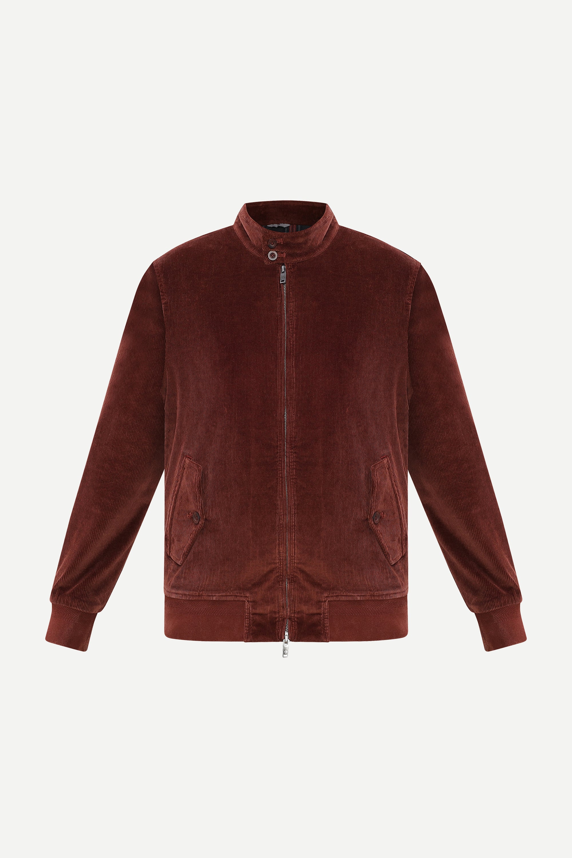 Wine stretch corduroy Harrington jacket with check cotton lining