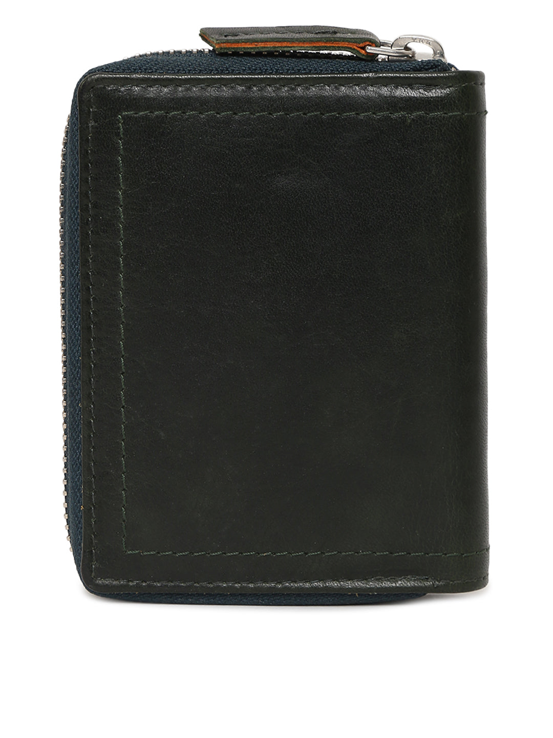 Metal Zipped Genuine Leather Wallet