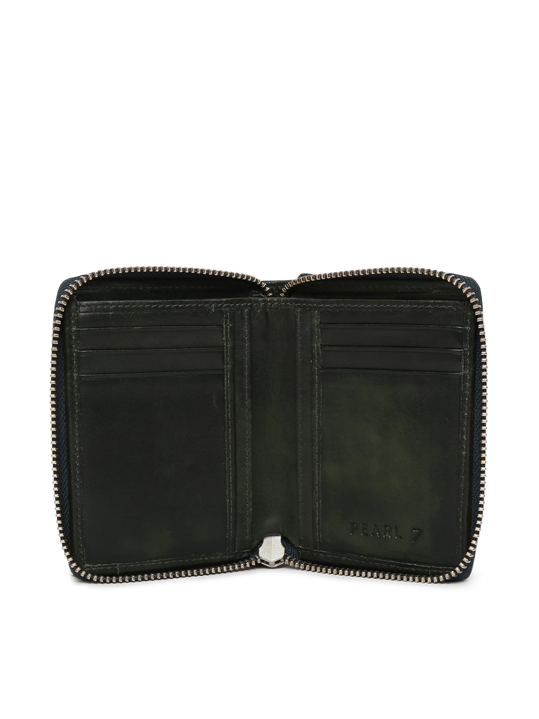 Metal Zipped Genuine Leather Wallet