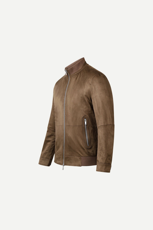 Ribbed Collar Suede Jacket