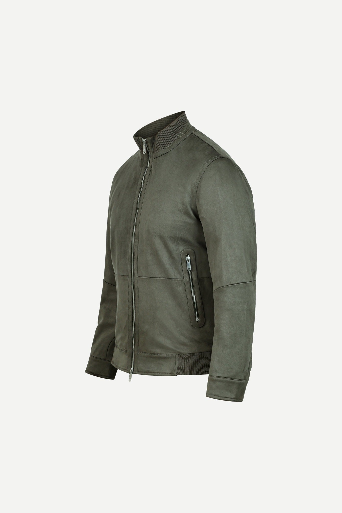 Ribbed Collar Suede Jacket