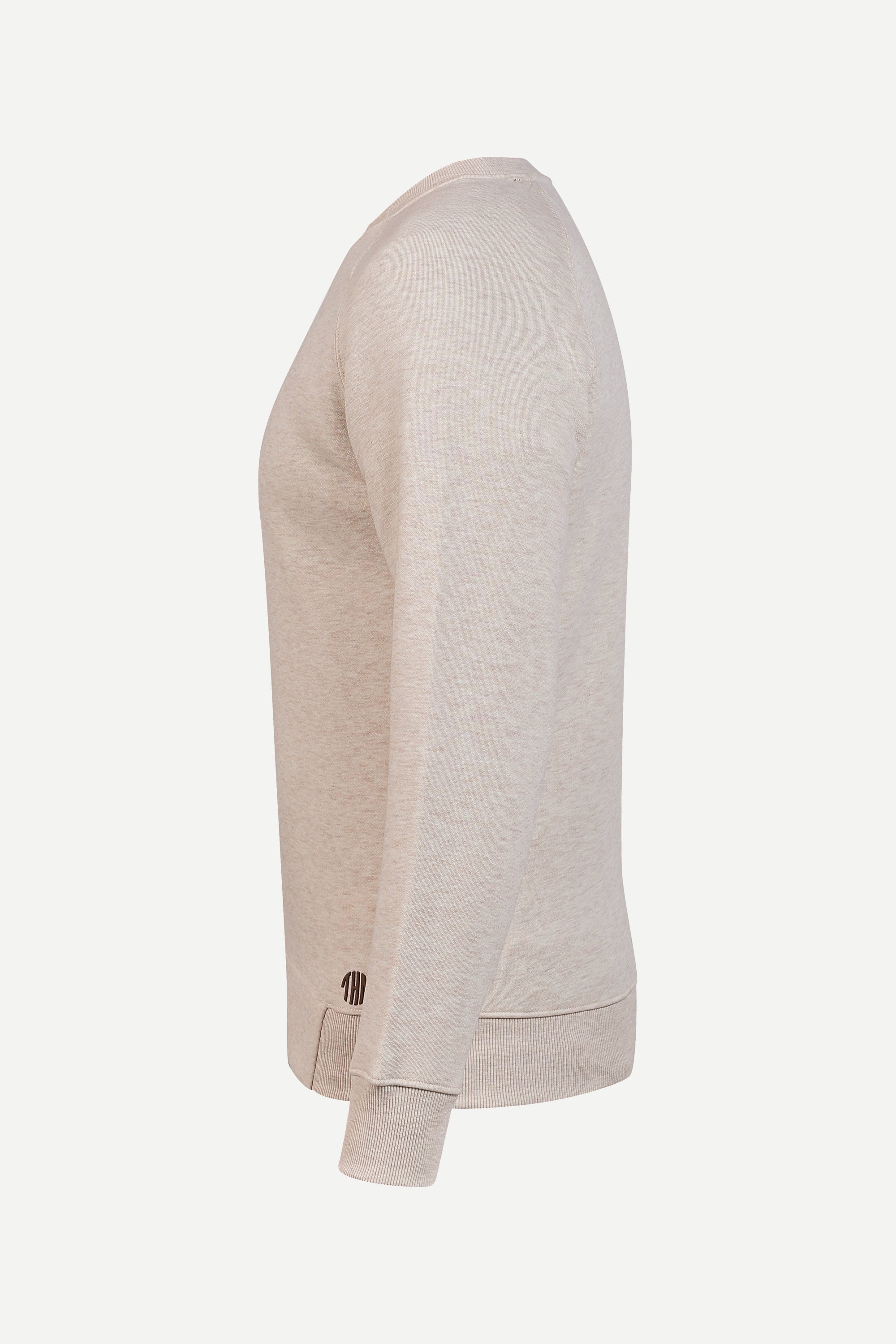 THM Crew Neck Sweatshirt Series IX in Ecru, side view with raglan sleeve and ribbed cuff