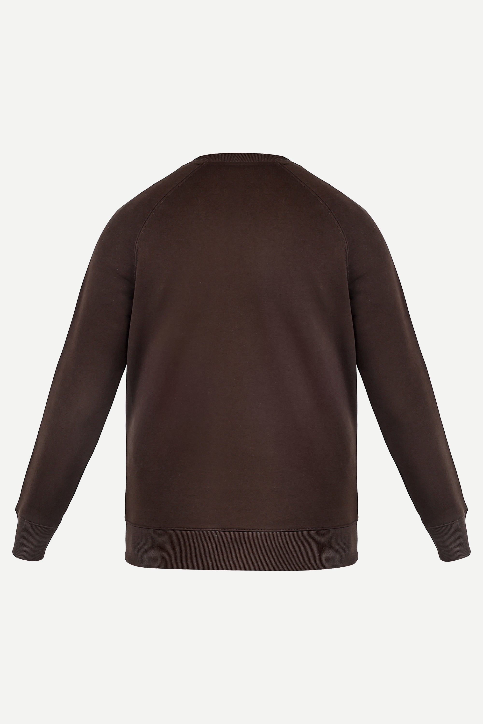 THM Crew Neck Sweatshirt Series IX in Coffee, back view with ribbed bottom