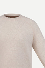 THM Crew Neck Sweatshirt Series IX in Ecru, close-up of the ribbed collar and raglan sleeve