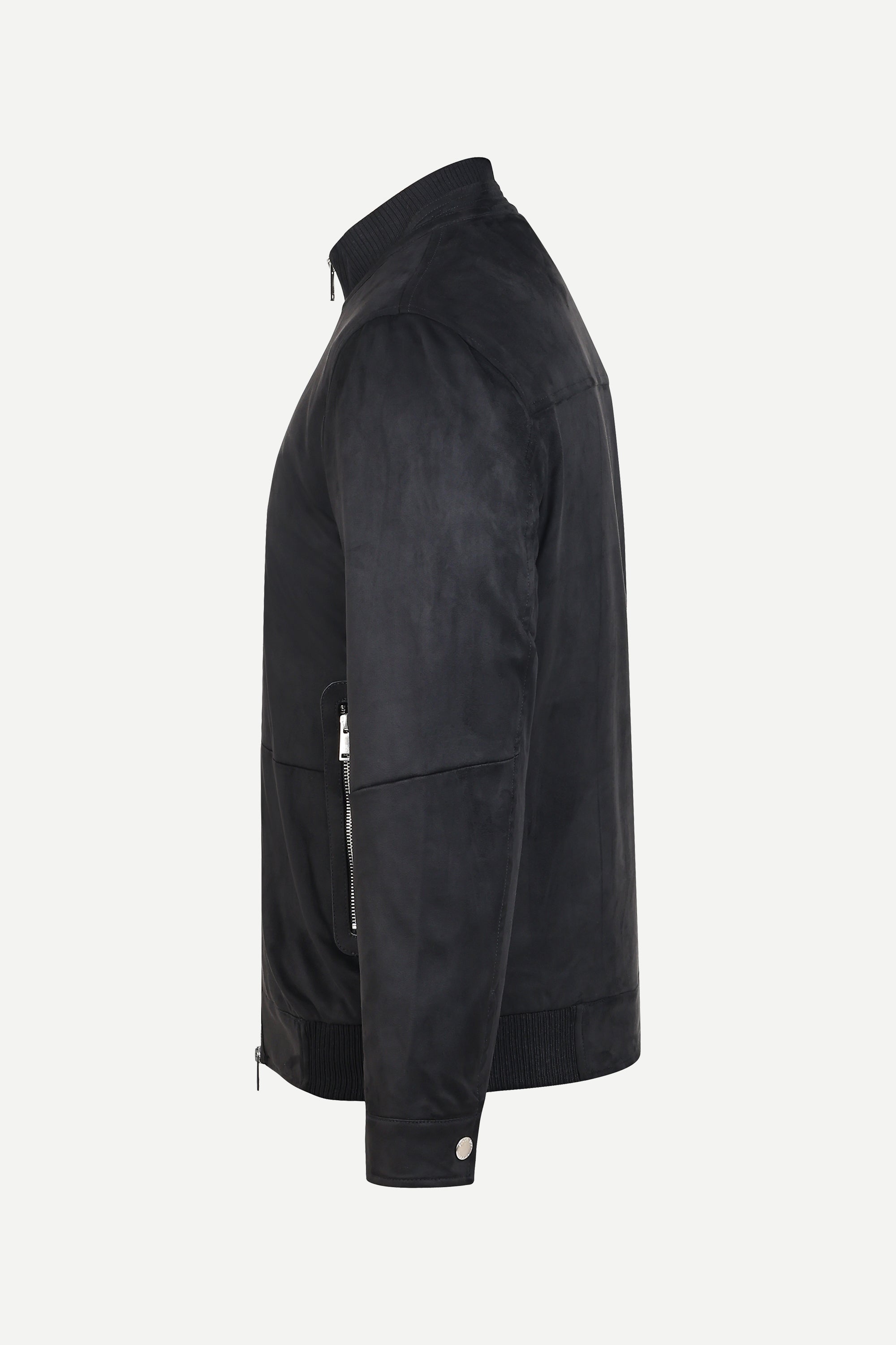THM Ribbed Collar Suede Jacket in Black
