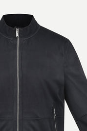 THM Ribbed Collar Suede Jacket in Black