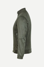 THM Ribbed Collar Suede Jacket in Olive
