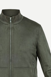 THM Ribbed Collar Suede Jacket in Olive