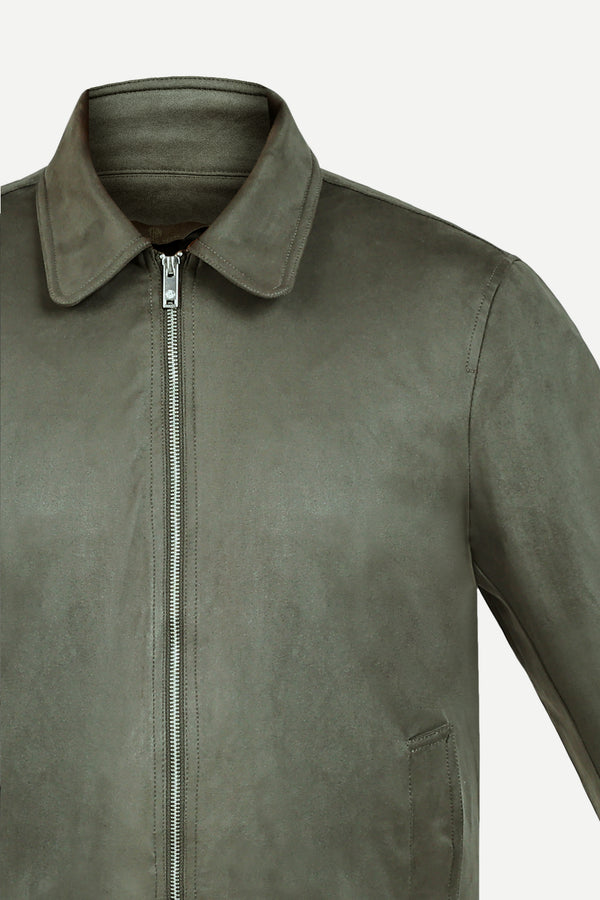 THM Walker Suede Jacket in Olive