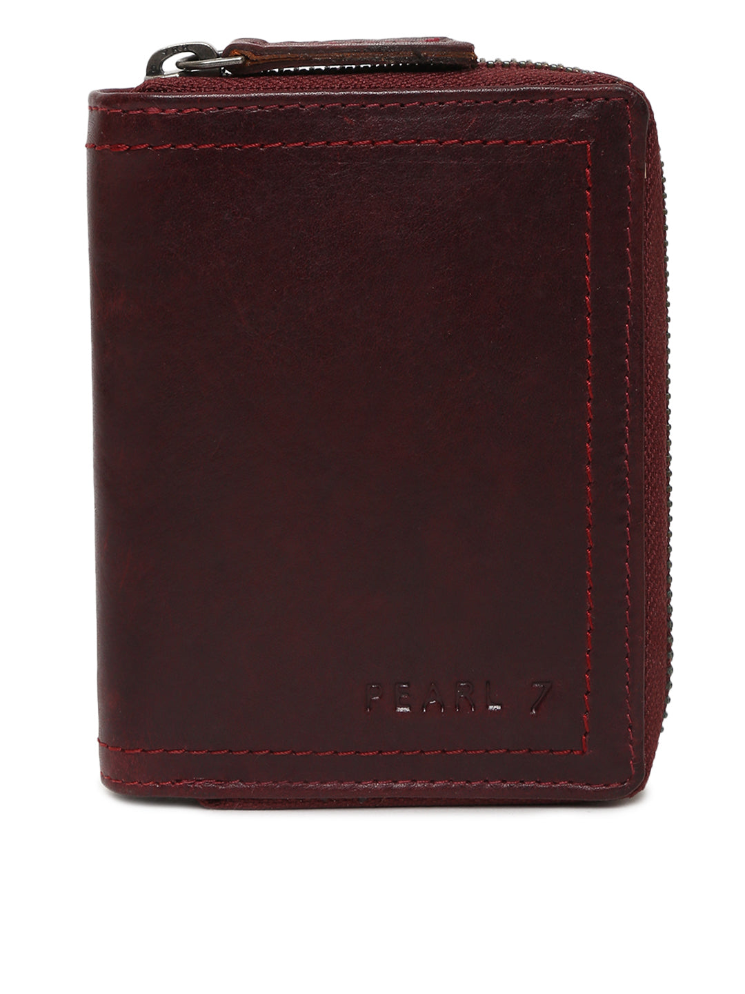 Metal Zipped Genuine Leather Wallet