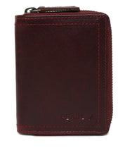 Metal Zipped Genuine Leather Wallet