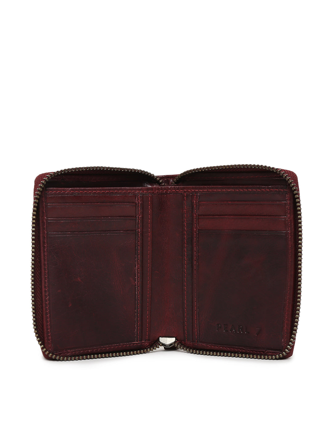 Metal Zipped Genuine Leather Wallet Maroon winter