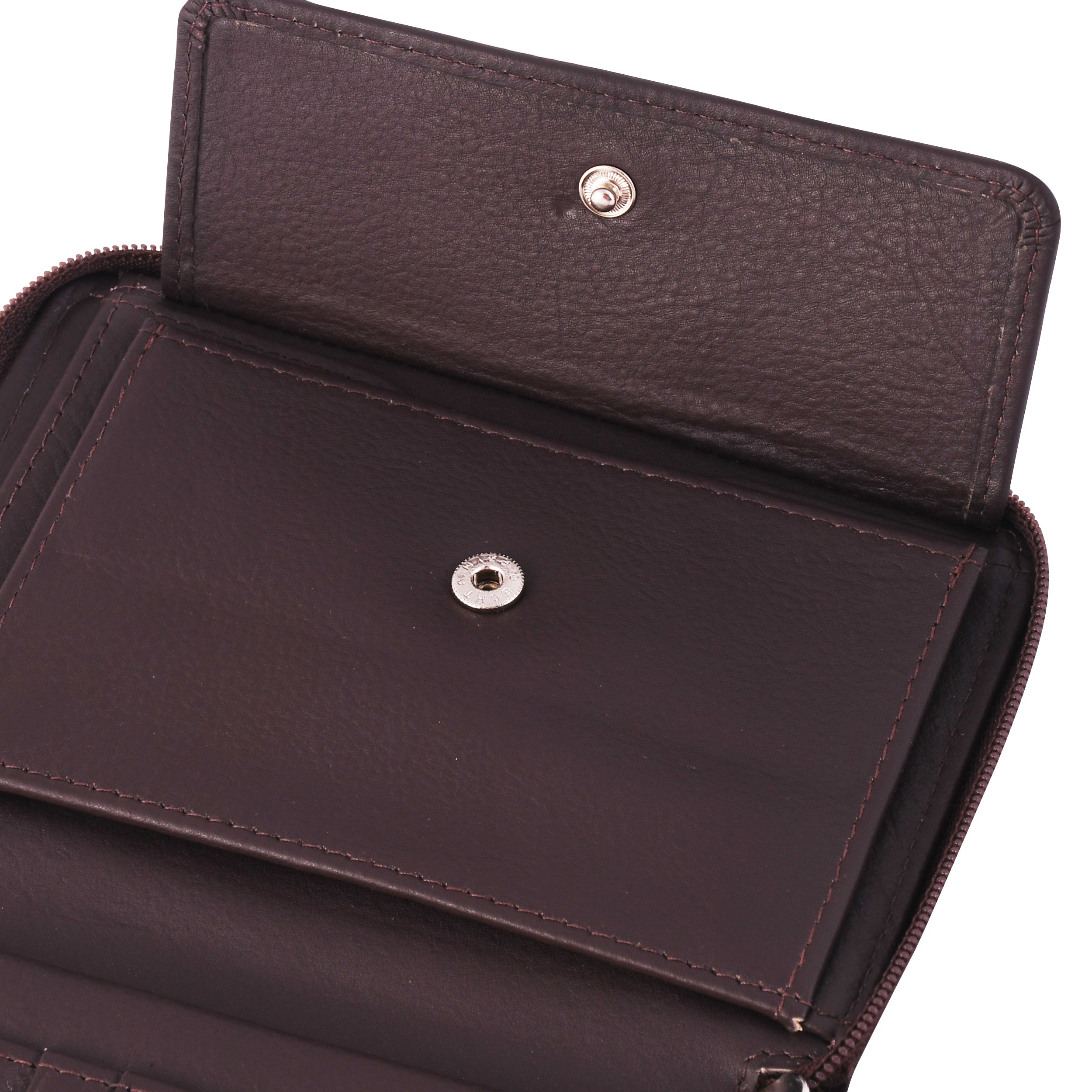 Coffee CFC Zipped Genuine Leather Wallet