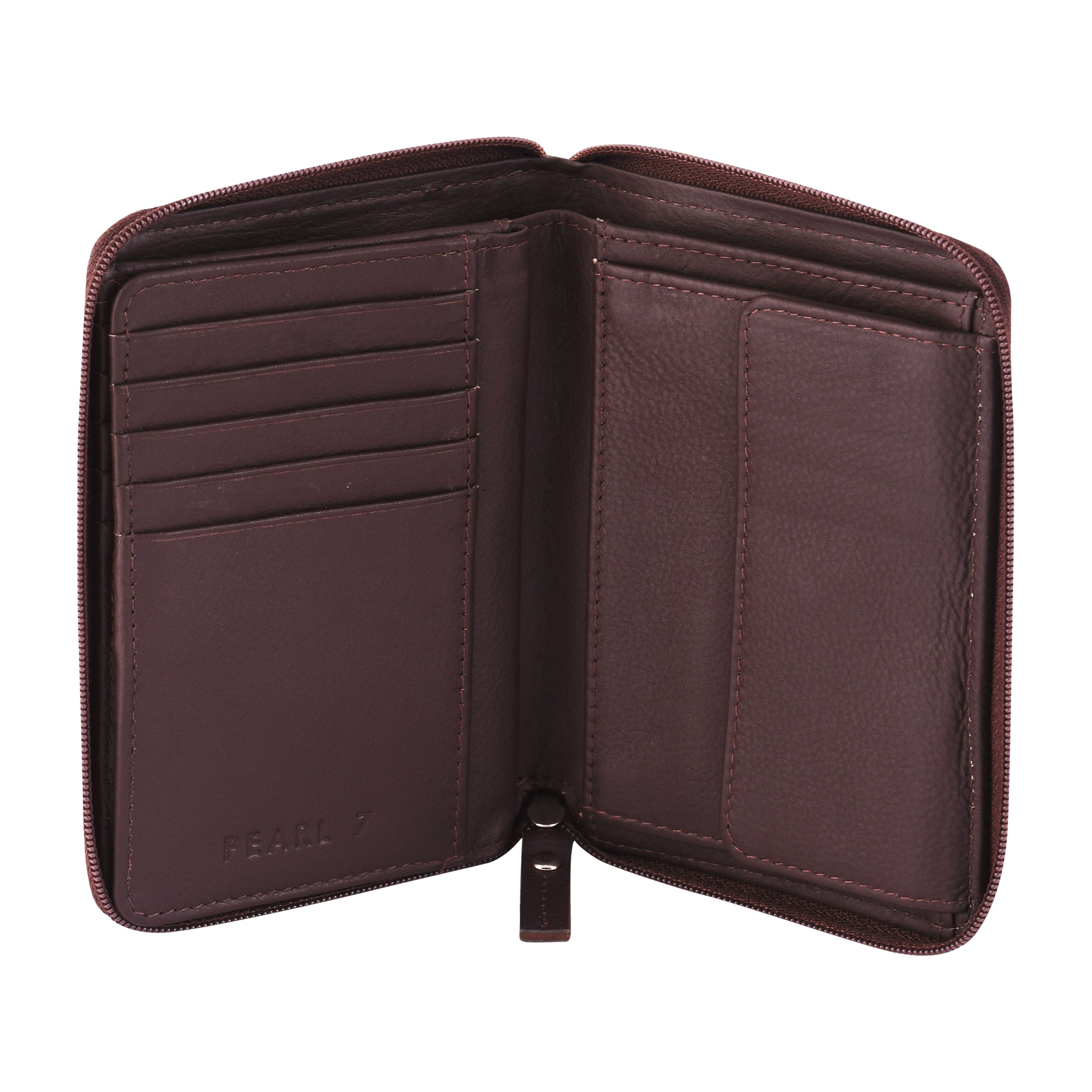 Coffee CFC Zipped Genuine Leather Wallet