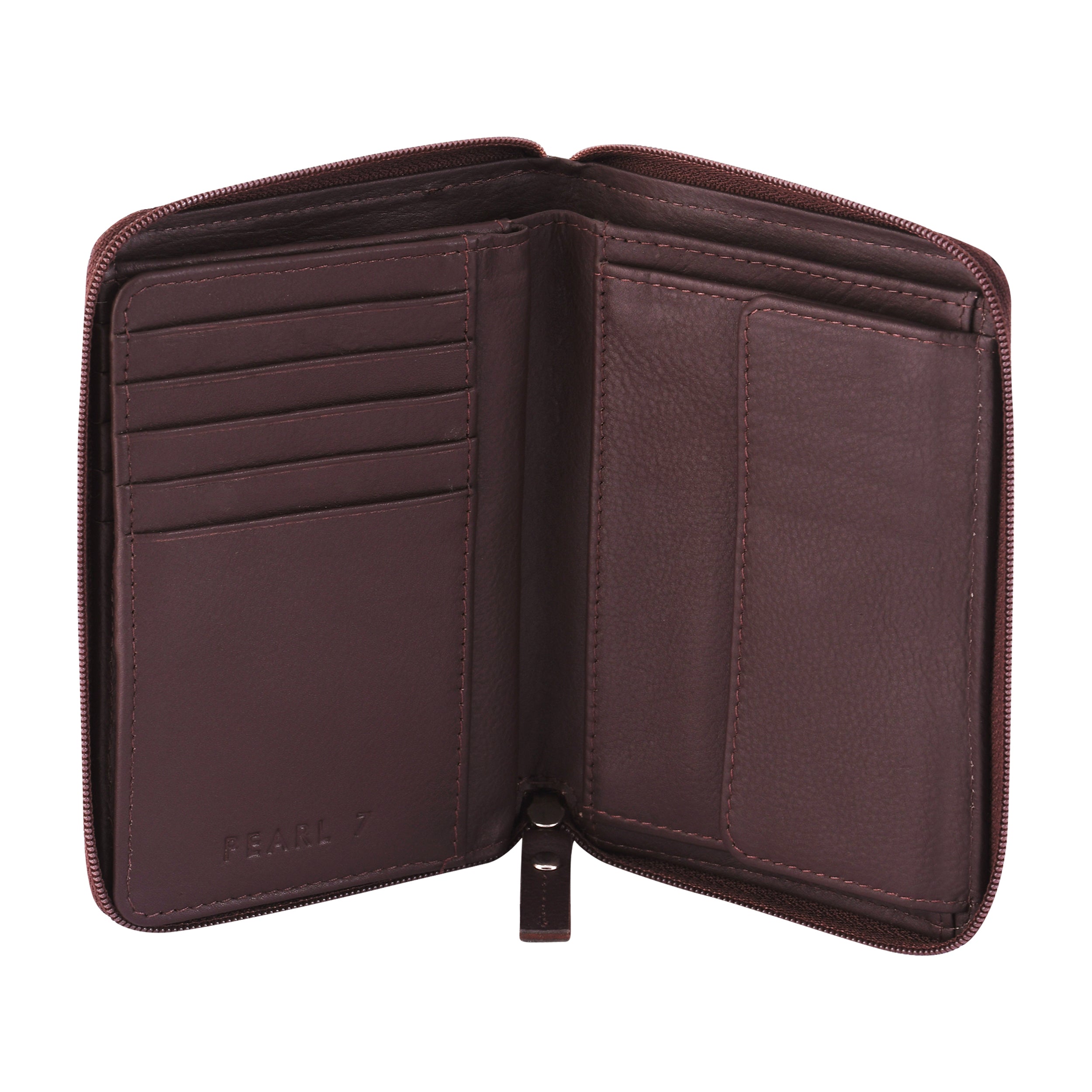 Coffee CFC Zipped Genuine Leather Wallet