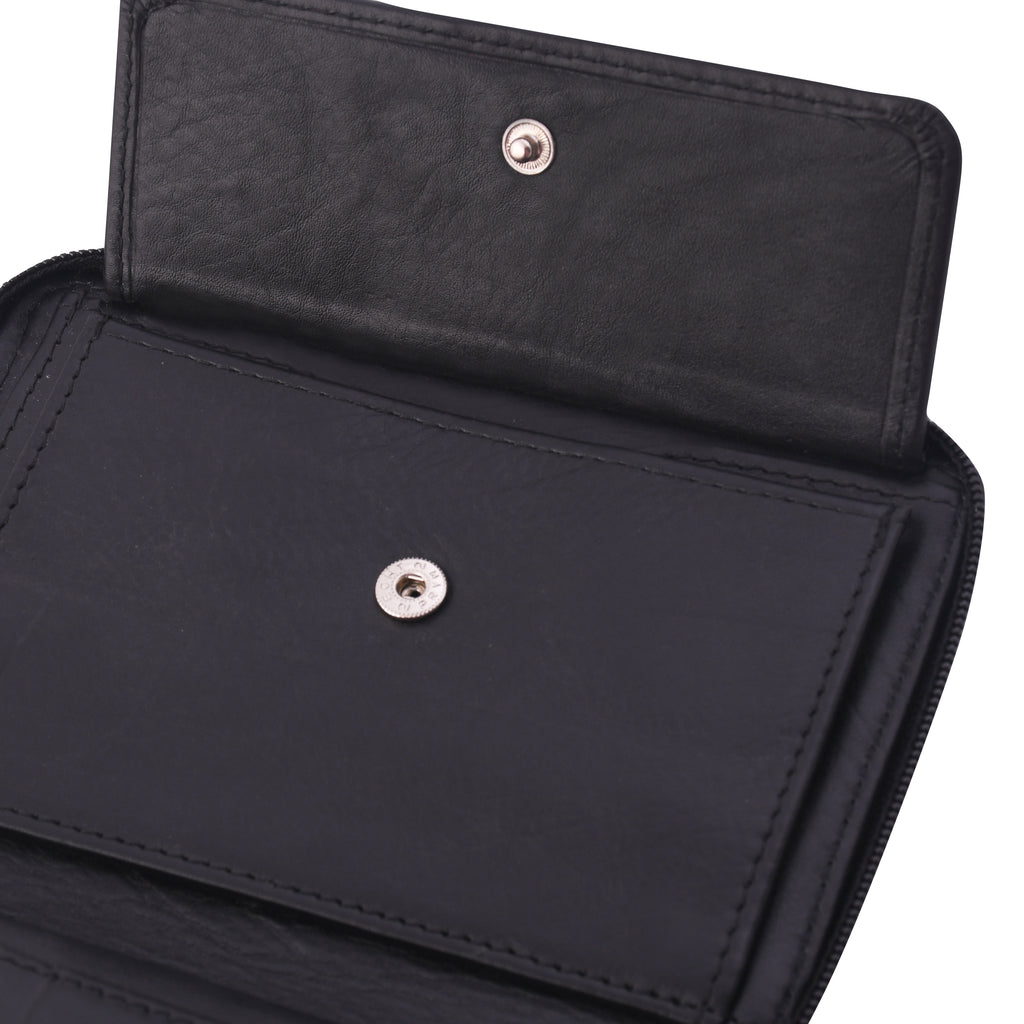 Black CFC Zipped Genuine Leather Wallet
