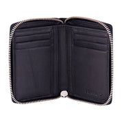 Black Metal Zipped Leather Wallet