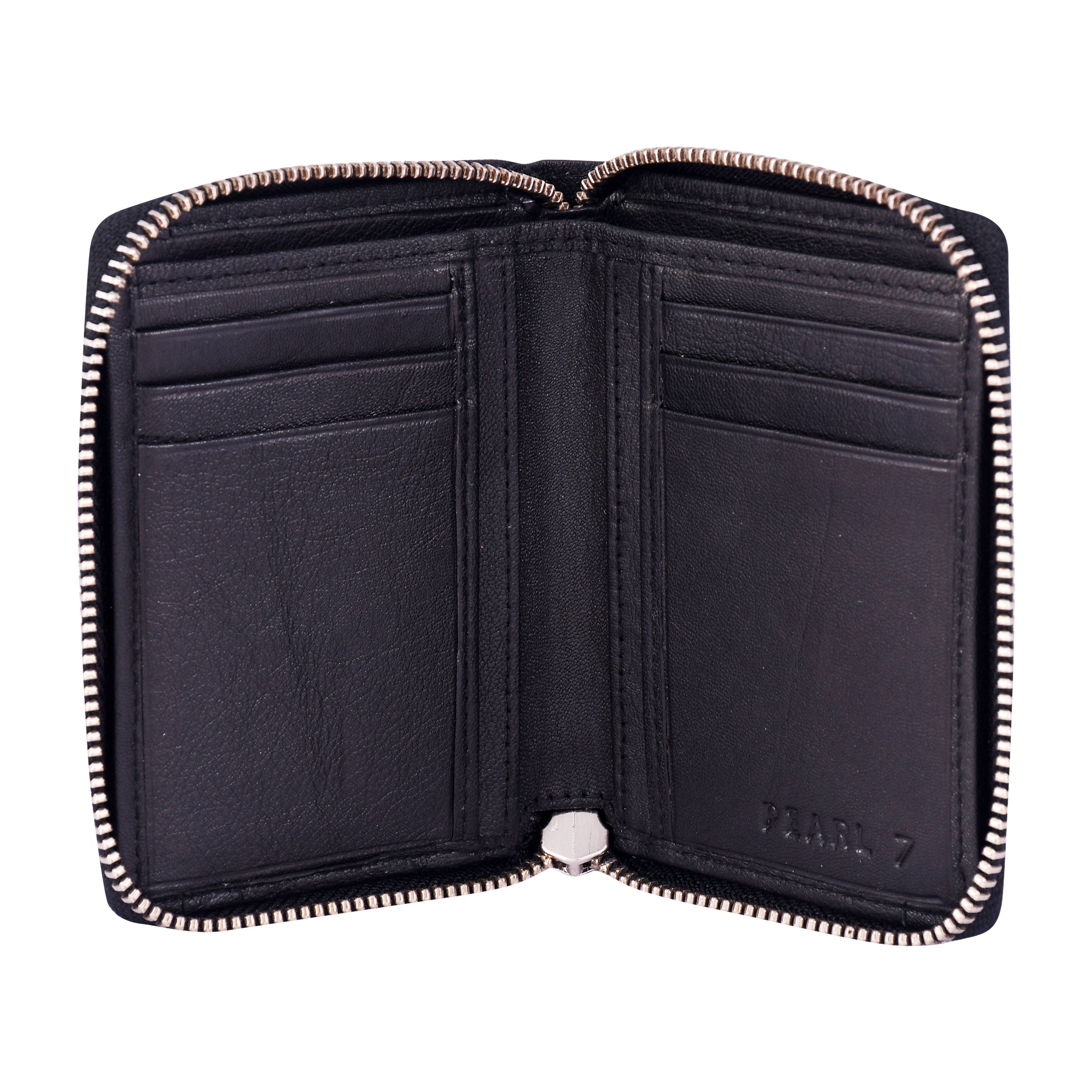 Black Metal Zipped Leather Wallet