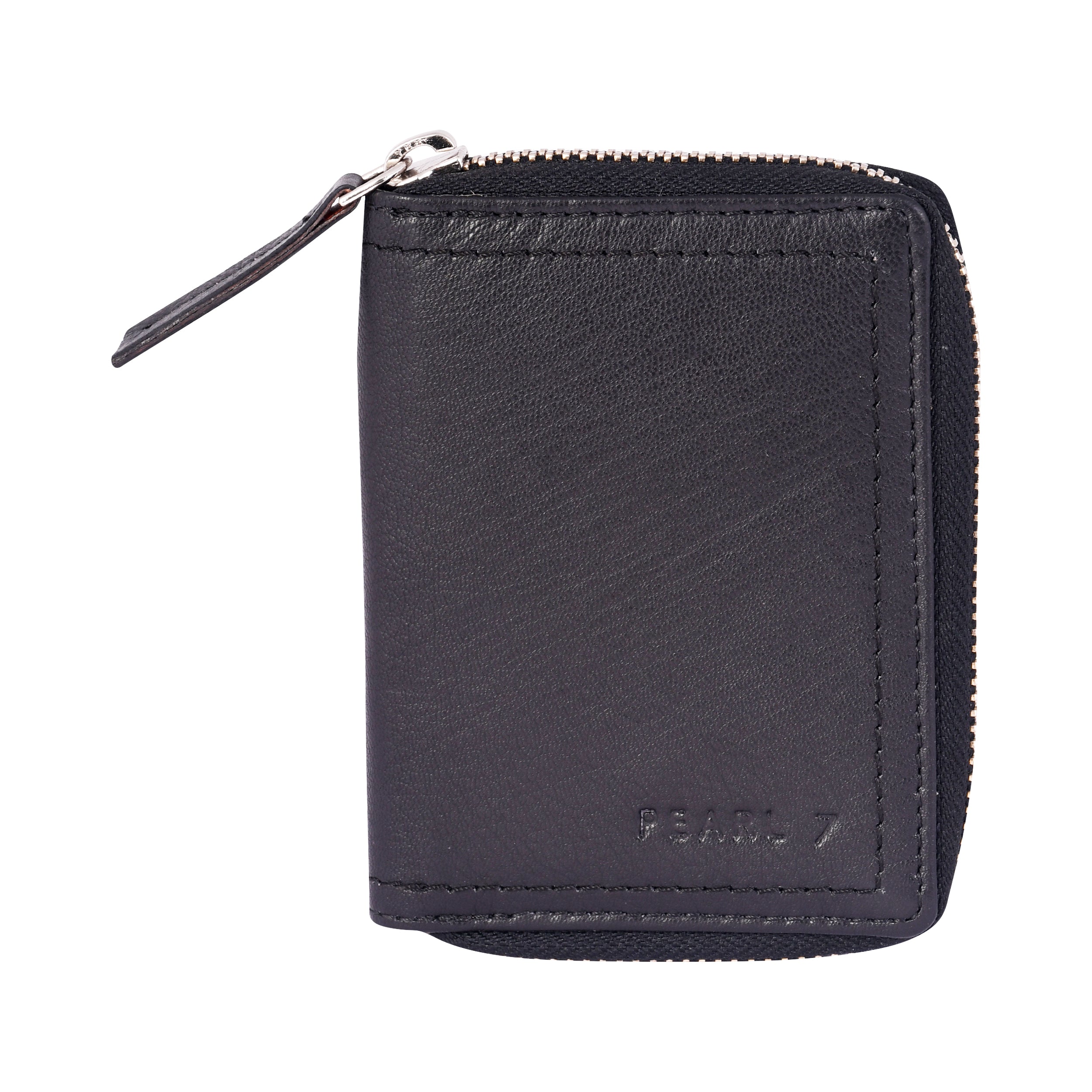 Black Metal Zipped Leather Wallet