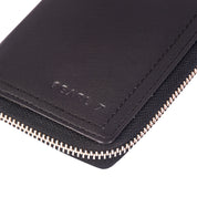 Metal Zipped Black Leather Wallet