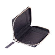 Black Metal Zipped Leather Wallet